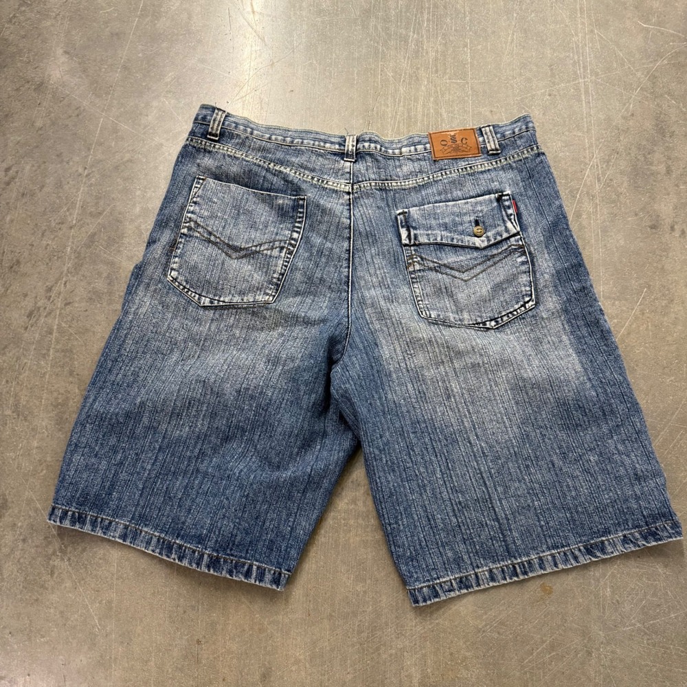 Old School Jean Company Mens Y2K Baggy Denim Shorts Size 46 Blue Sandblasted OSC